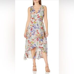 Calvin Klein Yellow Orange High-Low Wrap Dress